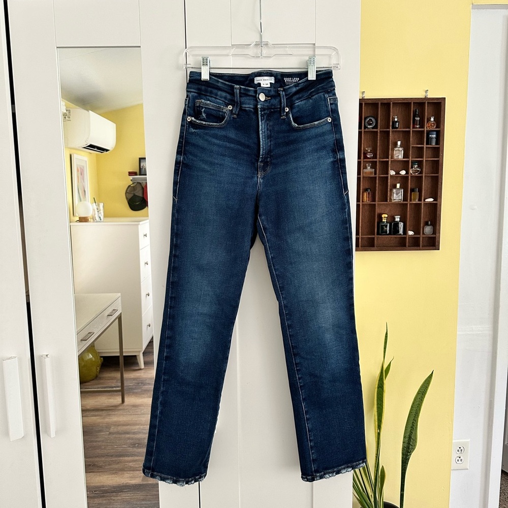 Good American Good Legs Mid-Rise Straight Jeans Dark Blue-Size 2 / 26